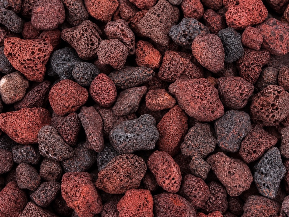 Close-up of porous red and black lava rock