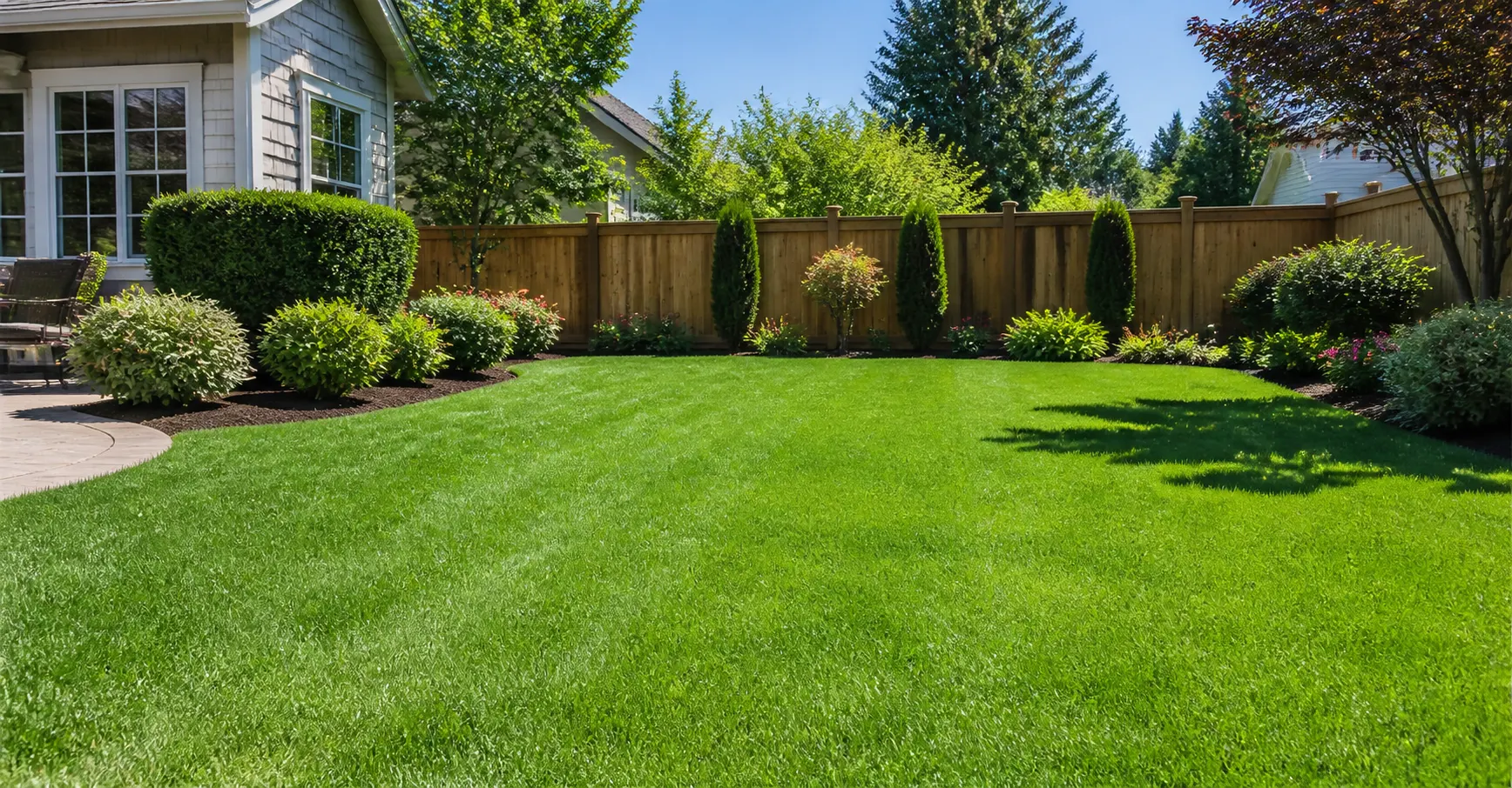 Healthy residential lawn in direct sunlight