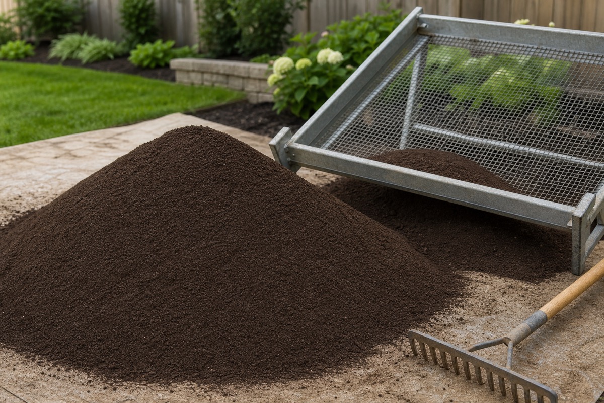Thin top dressing soil brushed into existing lawn grass